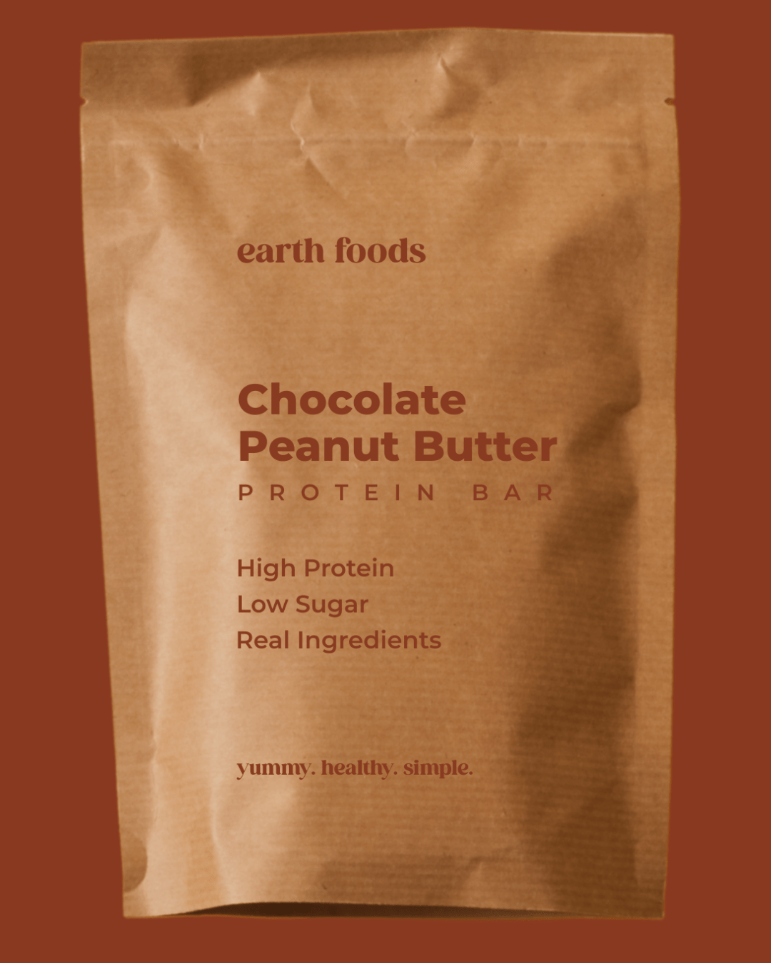 Earth Foods Chocolate Peanut Butter Protein Bar Closeup